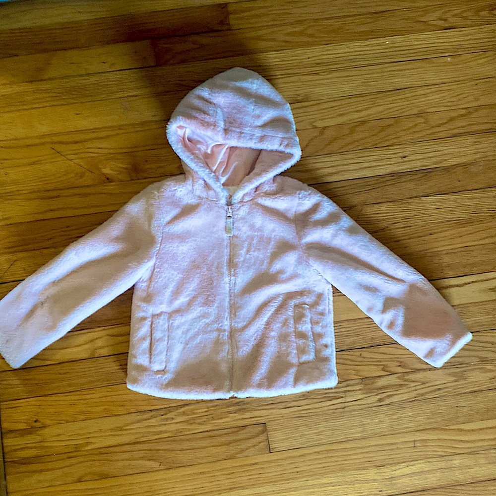 Pale pink, fuzzy girls zip up jacket - size S